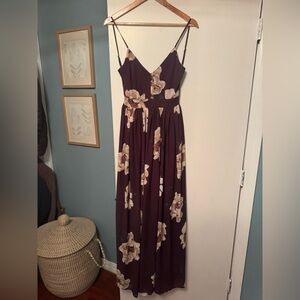 Miss Avenue Burgundy Floral Maxi Dress with Cream Blooms